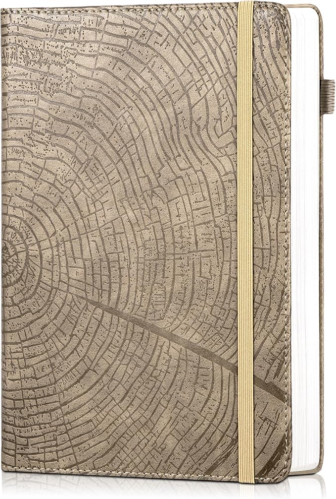 CAGIE Lined Journal for Men Women, Tree Growth Ring Leather Bound Journal Notebook, 256 Pages 100 GSM Journals for Writing, A5 Hardcover Journaling Notebooks for Work, Note Taking