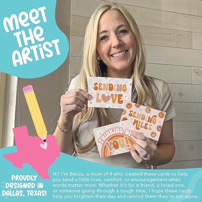 Hadley Designs Thinking of You Cards with Envelopes - 24 Hello Greeting Cards Thinking of You Card for Men & Women Bulk, Blank Encouragement Card for Kids, Just Because Cheerful Encouraging Notecards