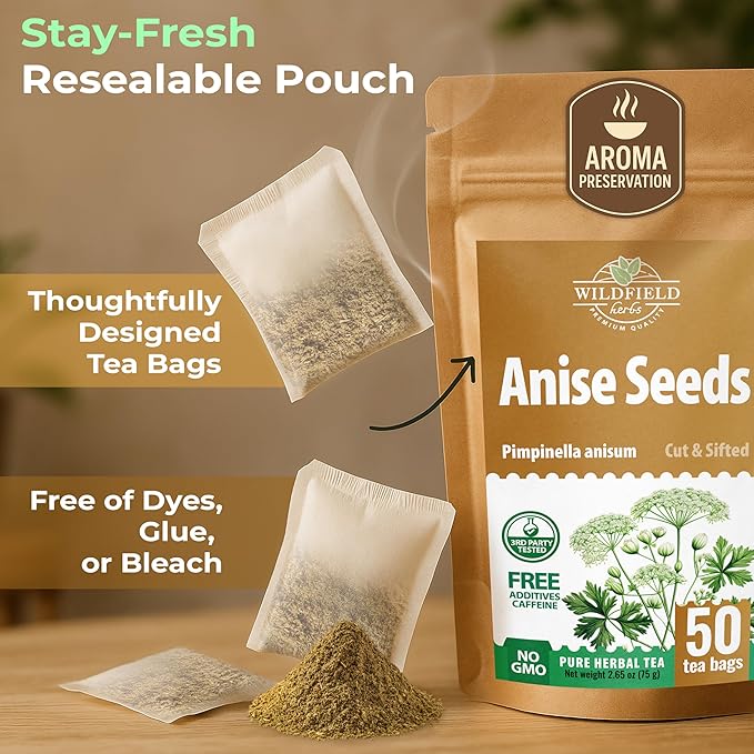 50 Bags Dried Anise Seeds Anaise Seeds Herb Tea (Pimpinella Anisum) - 50 Count 1,5 g Bags Anise Seed Herbal Tea Semilass De Anis