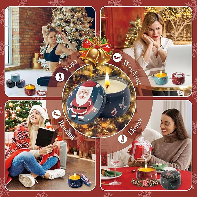 Christmas Scented Candles Gifts - Xmas Candle Gift Set for Women Men Aromatherapy Soy Wax Natural Small Festival Aroma Candle Gift 4 PCS 4.4 Oz for Mothers Day Birthday Diwali Teachers Girls