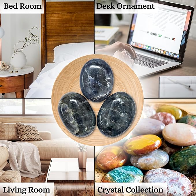 Amazing Gemstone Iolite Crystals and Healing Stones - Large Palm Stone Crystals Piedra - Crystal for Good Luck, Balanced Positive Energy, Meditation - Unique Stocking Stuffers and Gifts for Women, Men