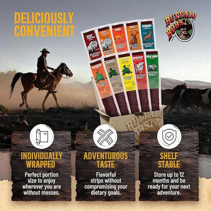 Buffalo Bob's Wild Game Meat Snack - Alligator with Pork Jerky 10 Pack