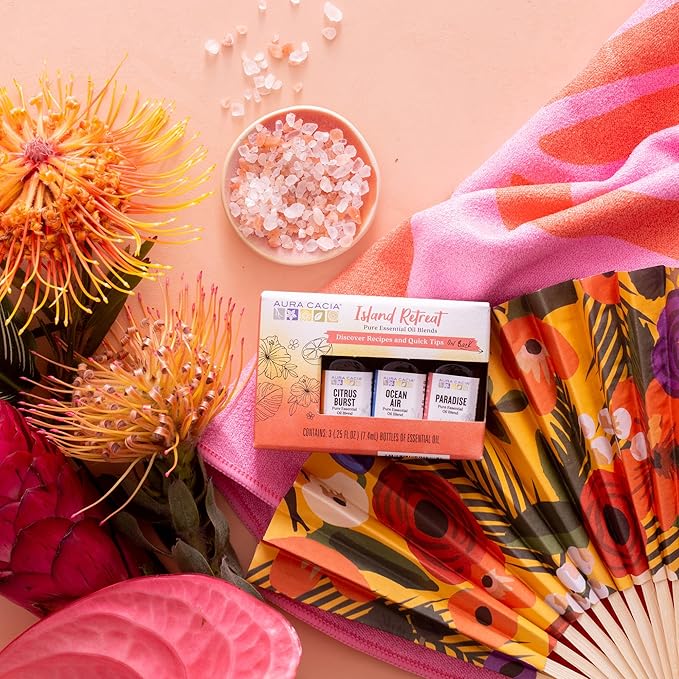 Aura Cacia Island Retreat Essential Oil Kit - Light Aroma, No Synthetic Fragrances