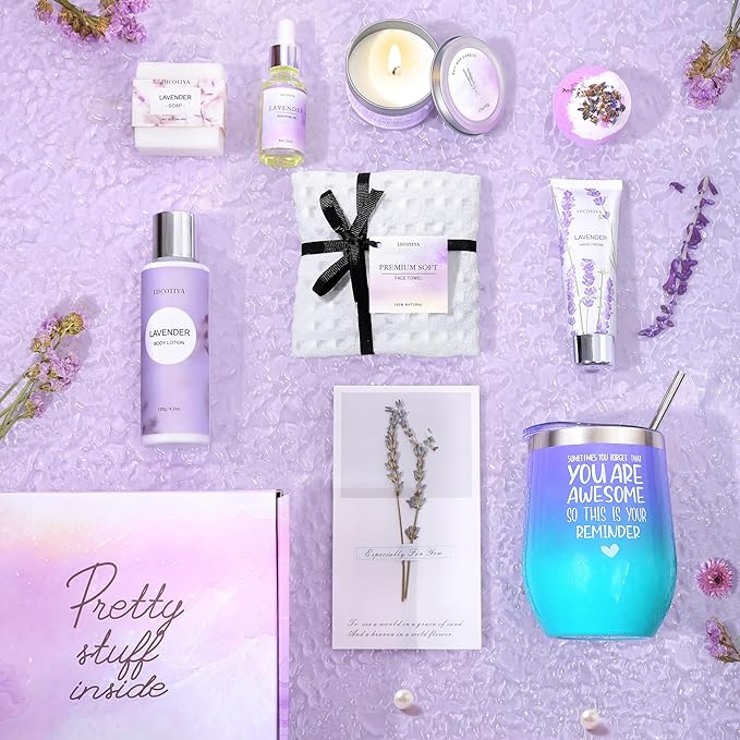 Gifts for Women Spa Gifts Baskets for Women Birthday Gifts Lavender Bath and Body Sets Mothers Day Gifts Relaxing Self Care Get Well Gift for Mom Her Girlfriends Sister Teacher Friends Coworkers