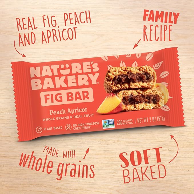 Nature's Bakery Whole Wheat Fig Bars, Peach Apricot, Vegan Snacks, Non-GMO (6 Count of 2 Ounce Bars), 12 Ounce