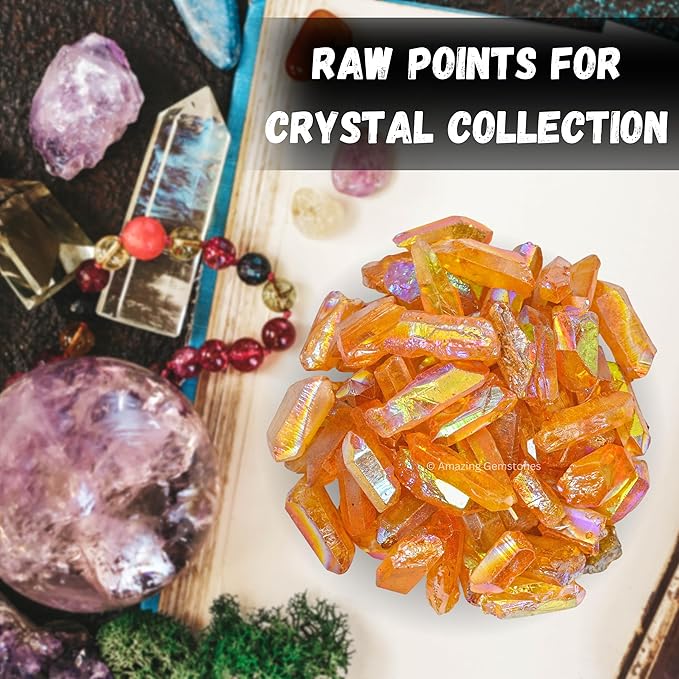 Amazing Gemstone 2 Pieces Tangerine Aura Quartz Raw Pencil Points Crystals and Healing Stones, Natural Rocks for Meditation and DIY Raw Point Stones and Crystals
