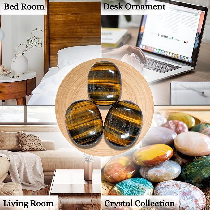 Amazing Gemstone Tiger Eye Crystals and Healing Stones - Large Palm Stone Crystals Piedra - Crystal for Good Luck, Balanced Positive Energy, Meditation - Unique Stocking Stuffers Gifts for Women, Men