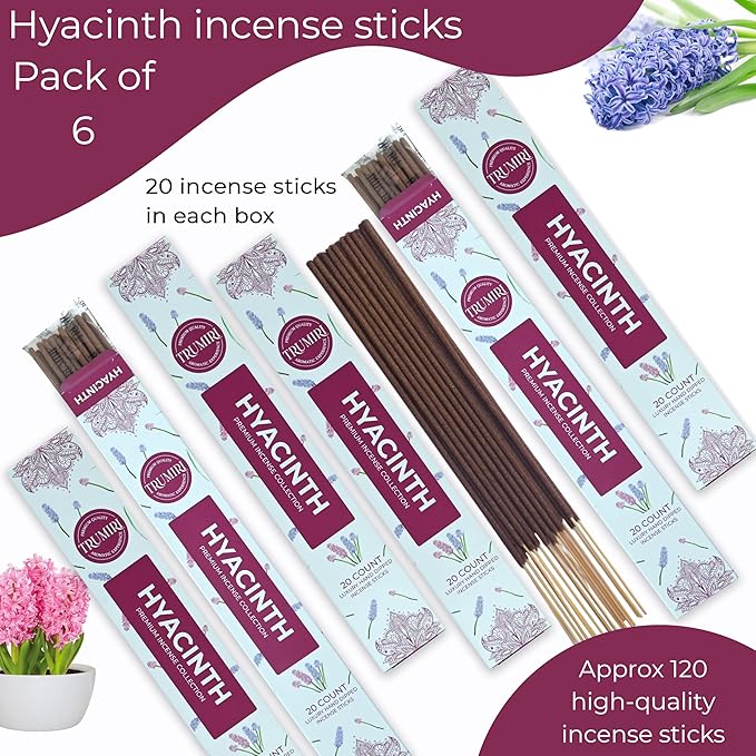 Hyacinth Incense Sticks - Total 120 Insence-Sticks - 6 Packs of 20 Insense - Inciensos - Inscents - Natural Non Toxic Ingredients - Incents - Incence - Inscense - Insents