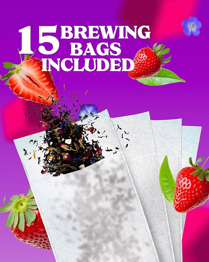 LOVARE Sparkling Splashes Loose Leaf Tea 80 g - Made in Ukraine - Black and Green Tea, Strawberry, Cornflower and Safflower Petals, Goji berries - Gift Box with 15 Paper Filters