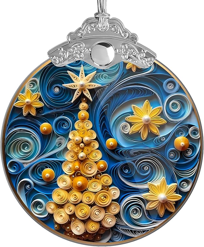 2025 Christmas Ornament, Stained Glass Effections, Christmas Tree 4 Inch Acrylic Ornament Art, White Elephant Gifts Car Interiors Decors, Christmas Decor (Quilling Tree 2)
