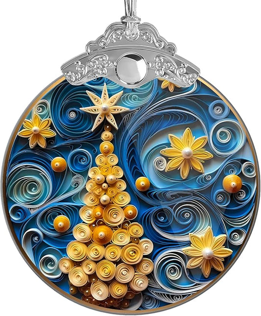2025 Christmas Ornament, Stained Glass Effections, Christmas Tree 4 Inch Acrylic Ornament Art, White Elephant Gifts Car Interiors Decors, Christmas Decor (Quilling Tree 2)