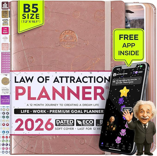 2026 Planner Weekly and Monthly | Law of Attraction Planner with Panduo App | A 12 Month Journey for Productivity, Gratitude & Goal Setting | Includes Foldable Vision Board, Gift Box & Stickers