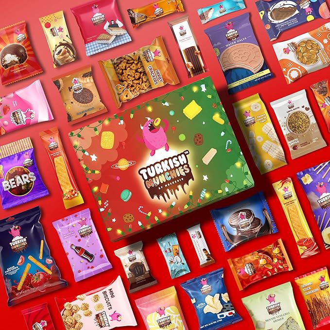 Mega International Snack Box | Premium Exotic Foreign Snacks | Unique Snack Food Gifts Included | Try Extraordinary Turkish Snacks | Candies from Around the World | 32 Full-Size Snacks