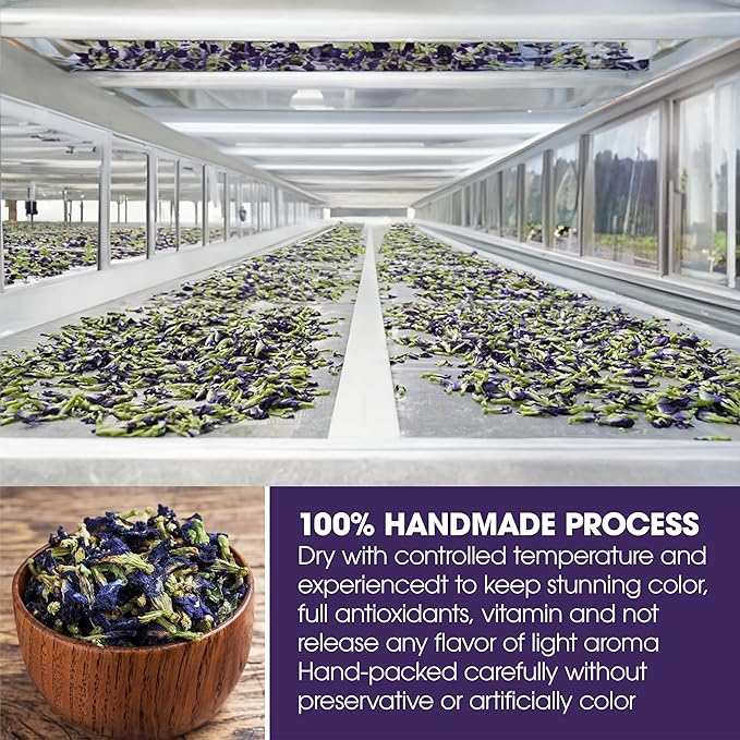 KEYXE - Organic Butterfly Pea Flowers Tea Bags, 100% CERTIFIED Organic and Pure from Butterfly Pea Flower Dried, Herbal Flower Tea for Relaxation, Mocktails, and Natural Food Coloring, Caffeine-Free, Sugar-Free, Non-GMO- ( 30 teabags )