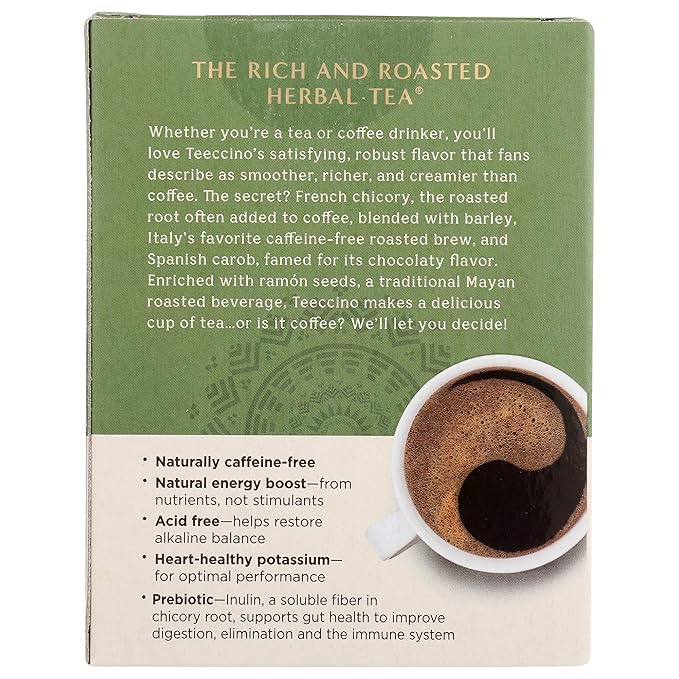 Teeccino French Roast Herbal Tea - Rich & Roasted Herbal Tea That’s Caffeine Free & Prebiotic for Natural Energy, Coffee Alternative, 10 Tea Bags