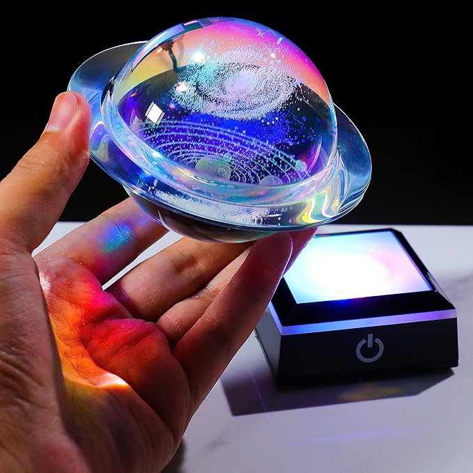 3d Solar System Model Galaxy Crystal Ball 80mm 3.15inch - Saturn Shape Outer Space Astronomy Gifts Room Decor Unique Gifts For Men Him Birthday Dad Physics Science Teacher Night Light Planet Lamp