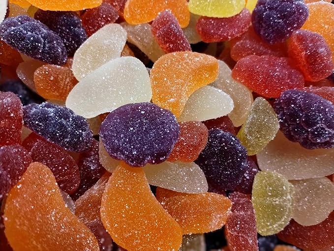 Assorted Jelly Fruit Shaped Candy - 1.5 lbs of Sugar Dusted Orange Raspberry Pear Pineapple Grape Chewy Candy