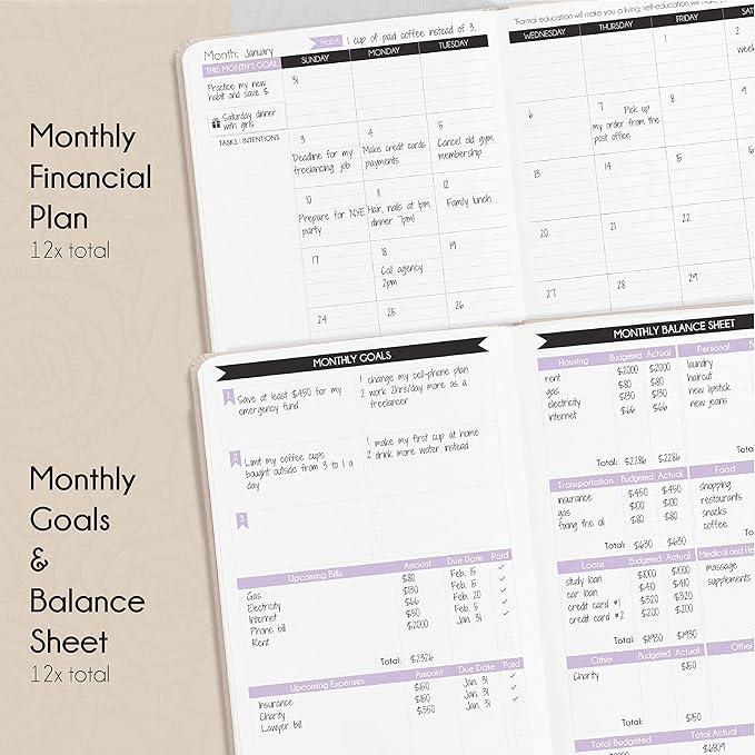Financial Planner - Monthly Budget Planner & Monthly Bill Organizer | A 12-Month Journey to Financial Freedom | Bill Payment Tracker Organizer, Debt, Expense Tracker & Money Saving with Pockets
