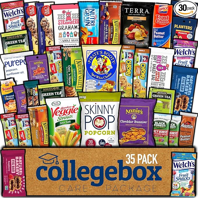 COLLEGEBOX Healthy Snack Box (35 Count) Halloween Variety Pack Care Package Gift Basket Kid Men Women Adult Nuts Health Nutrition Assortment College