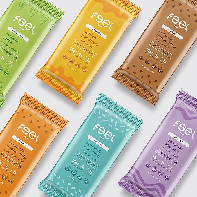 Feel Vegan Protein Bars | Variety Pack | Keto | Gluten Free | Organic | 15g Protein | Low Carb | Dairy Free | 6 Flavors | Non GMO | Soy Free | Grain Free – 6 Pack