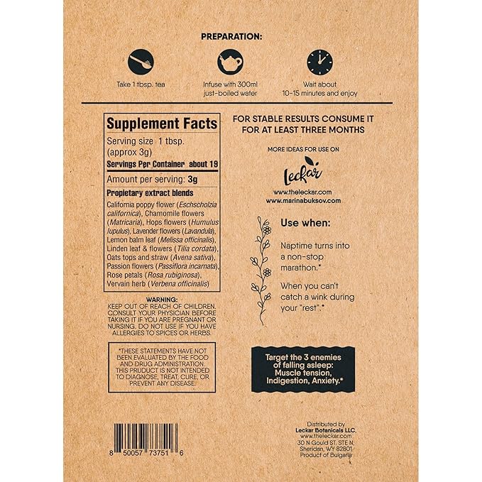 Sleep Aid Herbal Tea – Organic Calming Blend with Lemon Balm, Lavender, Linden, Chamomile, California Poppy, Passionflower, and Verbena – Supports Deep Sleep, Stress Relief and Relaxation