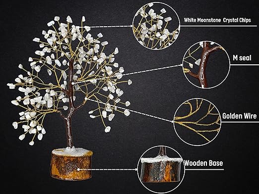 Amazing Gemstone Crystals and Healing Stones Birthday Gifts for Women - White Moonstone Tree of Life Home Decor Stocking Stuffers, Bookshelf, Room Meditation Gift Unique Birthday Gifts