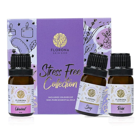 Florona Stress Free Premium Quality Oil Gift Set of 3-1 fl oz (10 ml x 3) for Diffuser Aromatherapy - Sleep, Relax & Unwind, Essential Oil Set for Diffuser