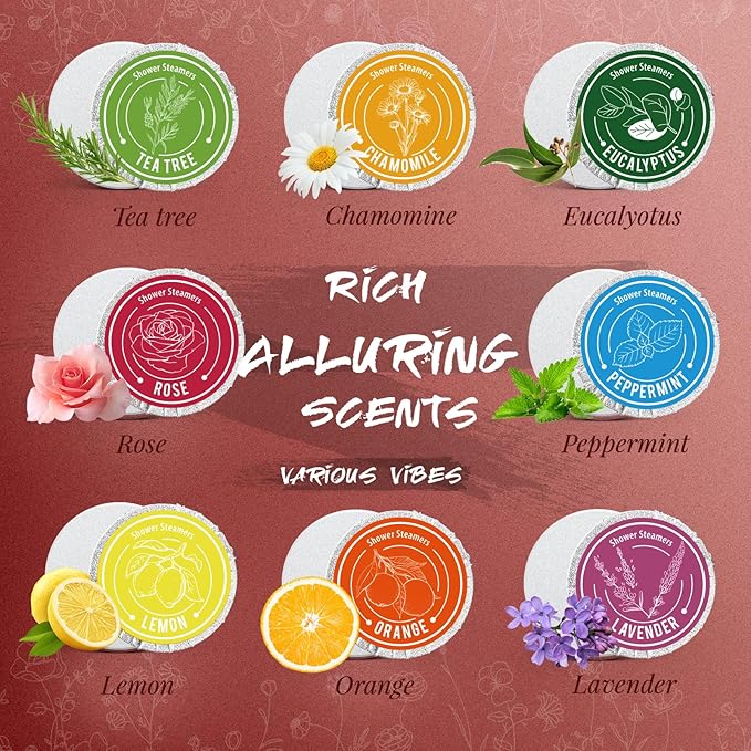 Shower Steamers Aromatherapy, 8% Natural Essential Oils, Women/Men Spa Steamer, Lingering Intense Aroma, Soothing Stress Relief, Body&Soul Relaxing Bath Bombs, Stocking Stuffer for Friend/Family