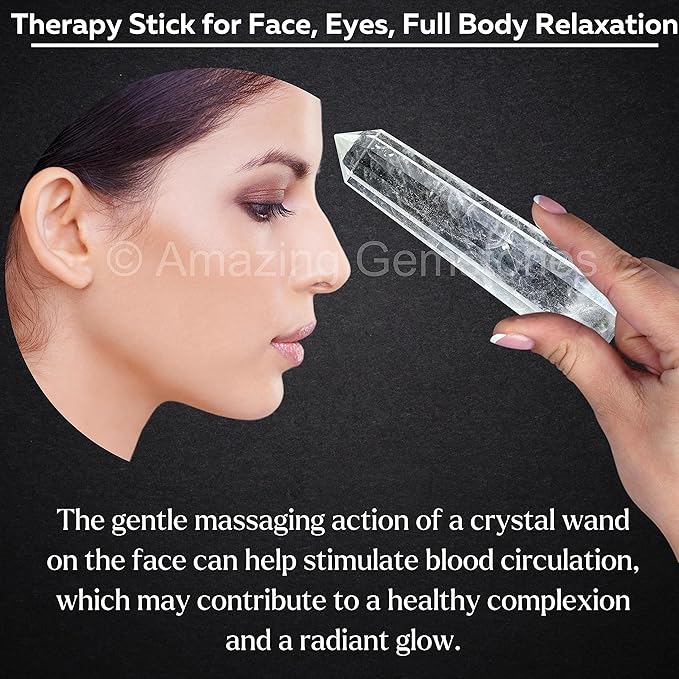 Amazing Gemstone Clear Quartz Crystal Wand Massage Stick - Pelvic Wand Gua Sha for Adults - Crystals and Healing Stones Massage Wands for Adults Gifts (Pointed)