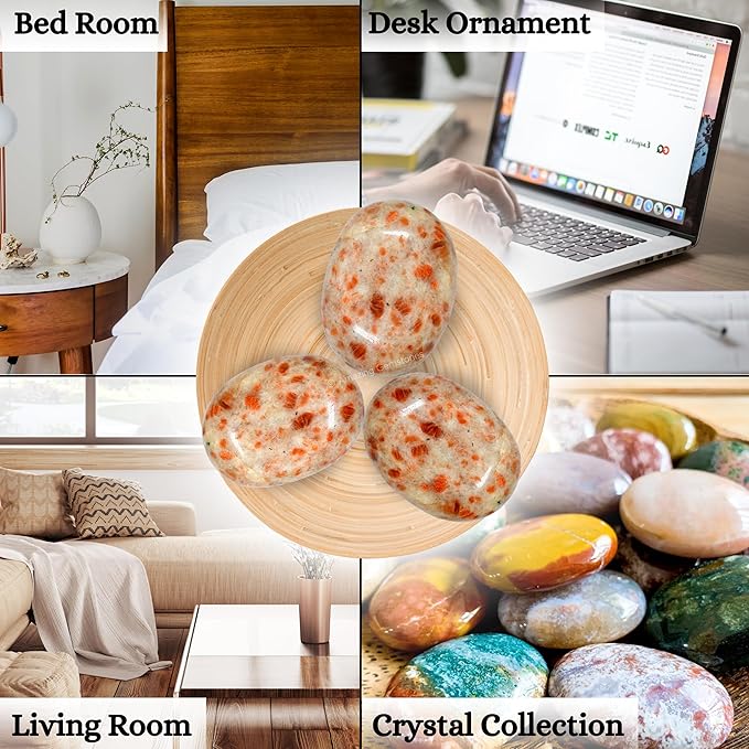 Amazing Gemstone Sunstone Crystals and Healing Stones - Large Palm Stone Crystals Piedra - Crystal for Good Luck, Positive Energy, Meditation - Unique Stocking Stuffers and Birthday Gifts for Women