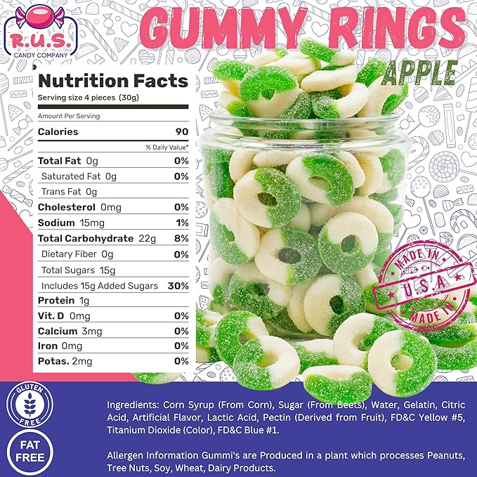 Apple Ring Gummies 4.5 lbs Bulk Bag – Fruity Gummy Candy – Fresh, Soft & Chewy – Party, Snack, Candy Buffet – by RUS Candy Company (Apple)