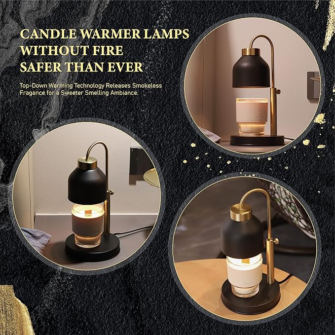 Candle Warmer Lamp, 2 Bulbs, Timer & Dimmer, Height Adjustable, Compatible with Large Yankee Candle Jars, 3 Wick Candles, 110-120v, Black