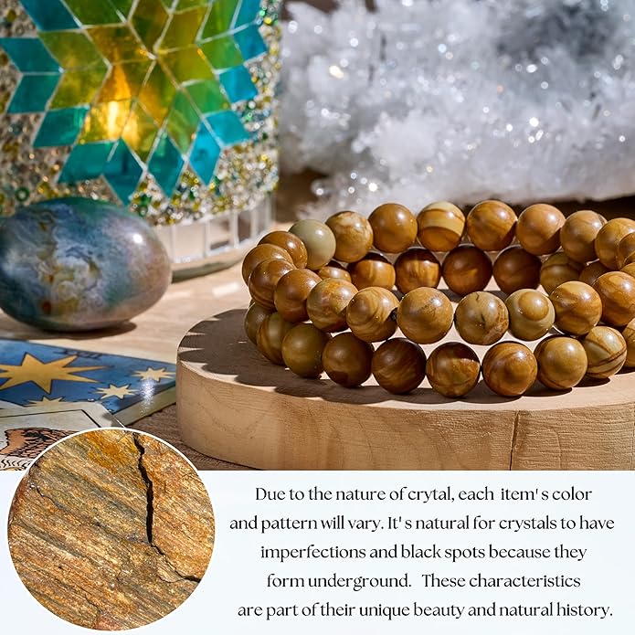 Bivei Natural Gemstone Semi Precious Healing Crystals Handmade Stretchy Round Beads Bracelet, Enhance Positive Energy