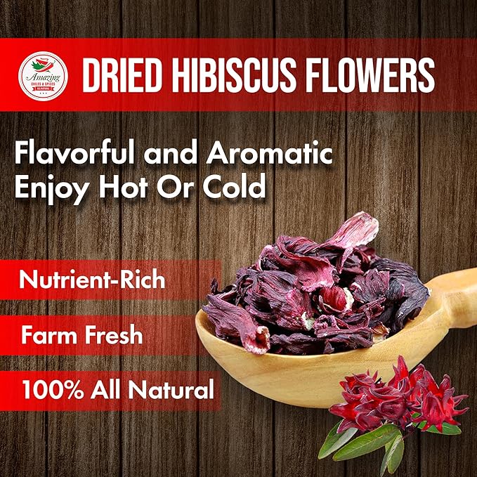 Hibiscus Flowers 2lb (32oz) – All Natural, Triple Cleaned - Whole Soft Flowers and Petals - Flor de Jamaica. Great for Hot or Iced Tea and Agua Fresca. By Amazing Chiles and Spices