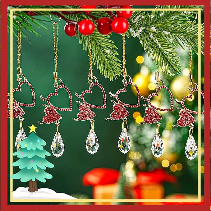 H&D HYALINE & DORA 6Pcs Devil Heart Ornaments Rhinestones Heart Hanging Ornaments for Christmas Tree Valentine’s Day Wedding Decoration(Red)