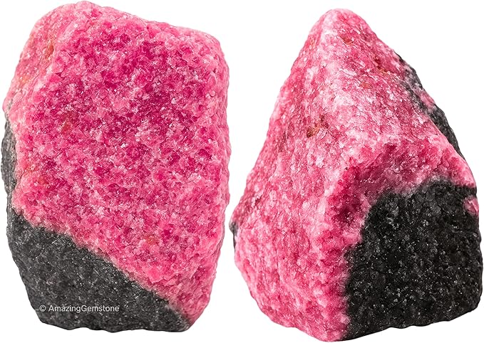 Amazing Gemstone 2 Pieces Rhodonite Raw Crystals and Healing Stones, Natural Rocks for Tumbling and DIY Raw Stones and Crystals