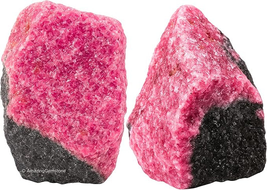 Amazing Gemstone 2 Pieces Rhodonite Raw Crystals and Healing Stones, Natural Rocks for Tumbling and DIY Raw Stones and Crystals