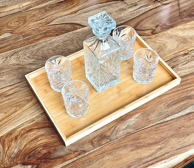 Bam & Boo Natural Bamboo Serving Tray Modern Rectangular (Bamboo, 17.75” x 11.8" x 1.2") for Food, Drinks, Decor, Vanity in Home, Kitchen, Bathroom, Coffee Table, Bed