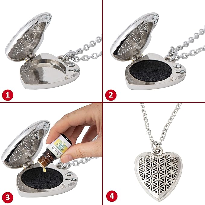 mEssentials Heart Aromatherapy Essential Oil & Diffuser Necklace Gift Set Stainless Steel Gift Set
