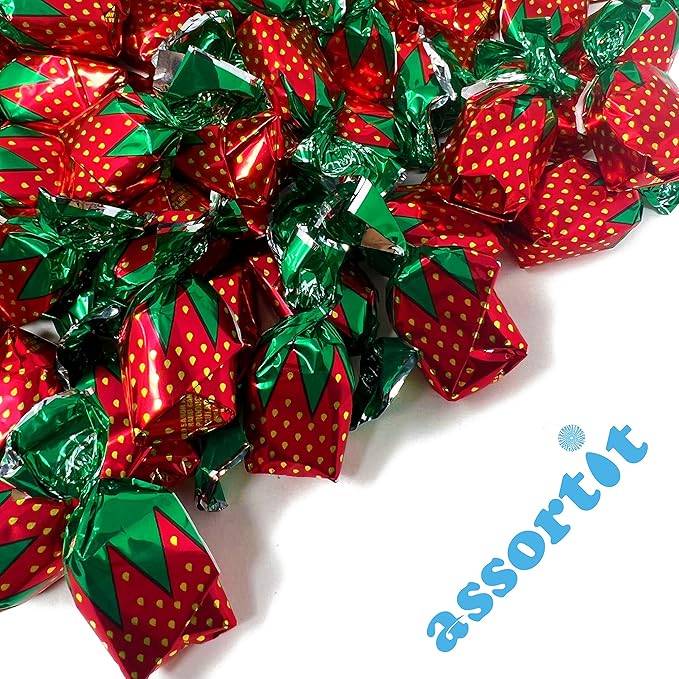 Halloween Strawberry Hard Candy Filled With Real Fruit Pulp - 10 lbs - Strawberry-Flavored Bon Bons Filled with Real Pulp - Bulk American Vintage Candy Assortment - Individually Wrapped, 160 oz.