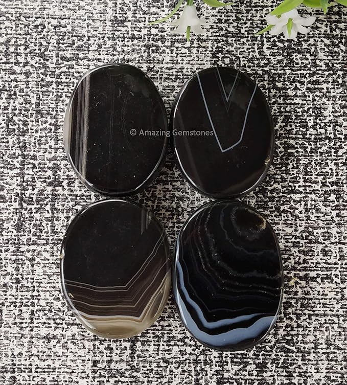 Amazing Gemstone Sulemani Agate Crystal Reiki Stones with Engraved Symbols for Usui Reiki Healing, Set of 4 Pcs (Indian Handmade Reiki Gift Set)