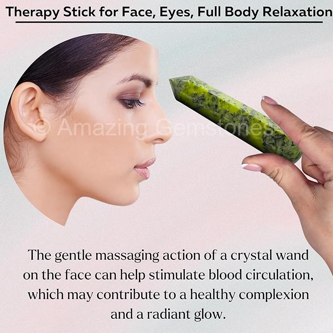 Amazing Gemstone Green Jade Crystal Wand Massage Stick - Pelvic Wand Gua Sha for Adults - Crystals and Healing Stones Massage Wands for Adults Gifts (Pointed)