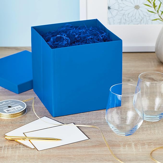 Hallmark Medium Gift Box with Lid and Shredded Paper Fill (Royal Blue 7 inch Box) for Birthdays, Graduations, Anniversaries, Father's Day, Christmas, Valentine's Day, All Occasion