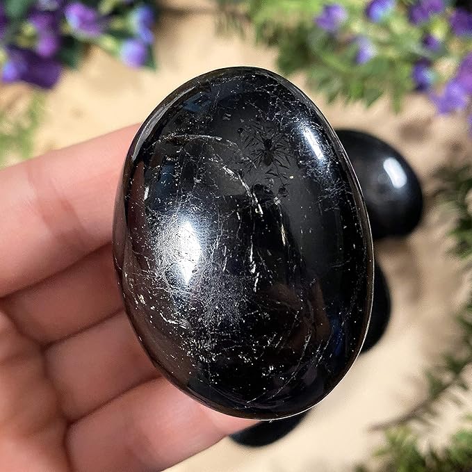 Amazing Gemstone Natural Black Tourmaline Crystals and Healing Stones - Large Palm Stone Crystals Piedra - Crystal for Protection, Meditation - Unique Stocking Stuffers and Birthday Gifts for Women