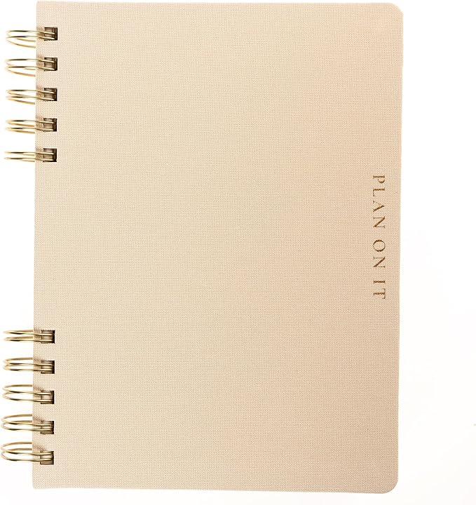 Daily Task Journal by Graphique Luxe Collection, Fabric-Wrapped Hardcover Spiral Notebook for Planning & Writing, Priority List Planner with Magnetic Bookmarks & Gold Foil Embossing,192 Pages, 6” x 8”, Taupe