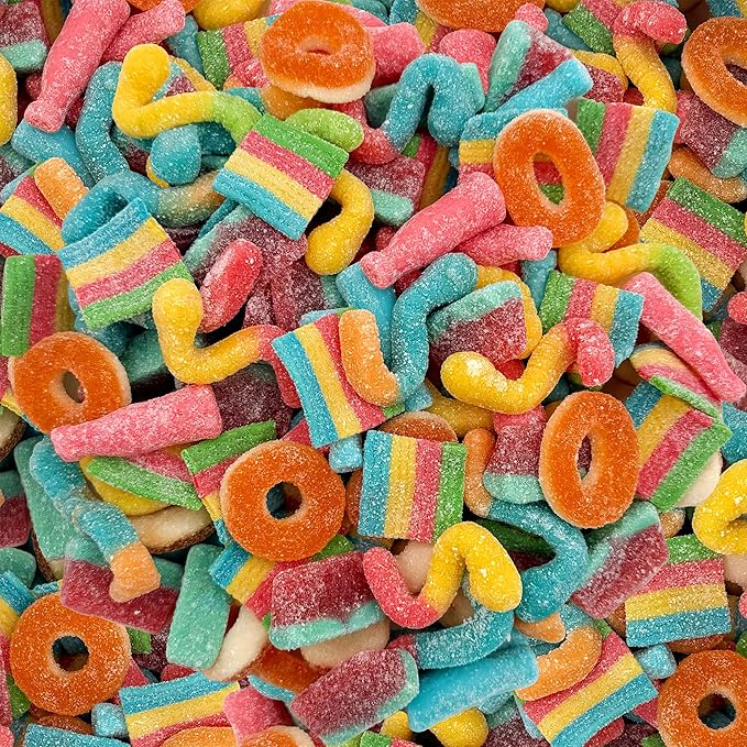 Gummy Candy Bulk 2 Pound Bag | Sour and Sweet Gummy Mix | Peach Rings, Worms, Bottles, Mini Belts, Watermelon Wedges | Party Gummies Variety Pack | Assorted Chewy Candies