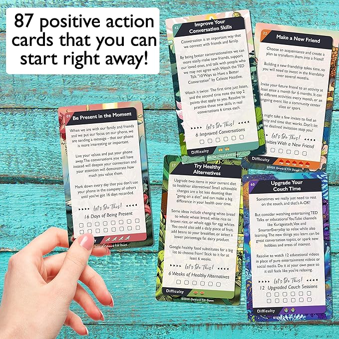 87 Inspirational Challenges to Make Your Life Better! Great for New Year Resolutions Ideas. Good Day Cards: Carpe Diem Collection Motivational Self Help Cards & Gift Box