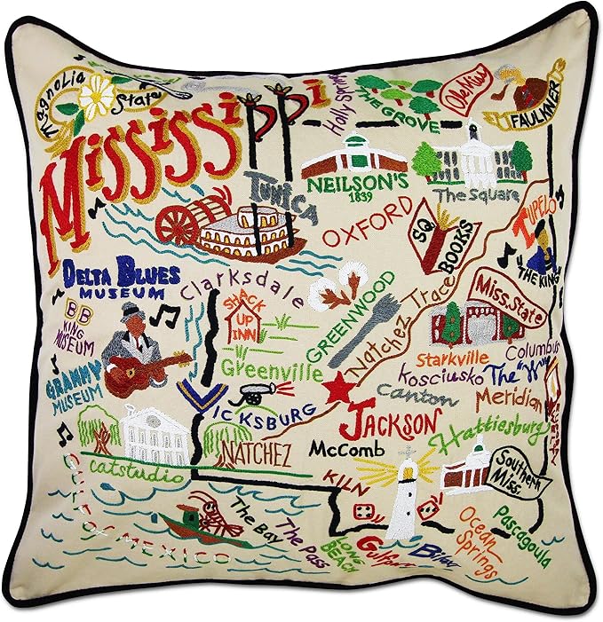 Catstudio Mississippi Embroidered Decorative Throw Pillow