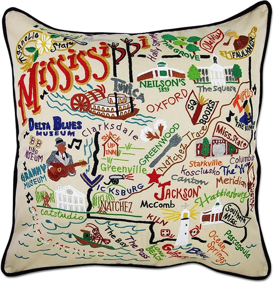 Catstudio Mississippi Embroidered Decorative Throw Pillow