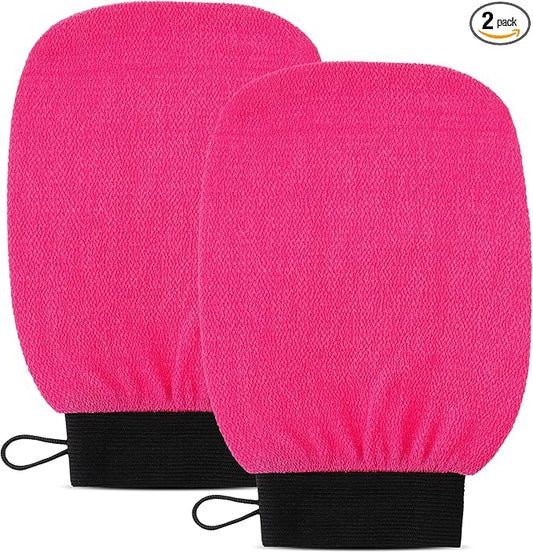 Exfoliating Body Scrub for Bath and Shower Use - Face Scrubber and Body Exfoliator Mitt, Dead Skin Remover - Exfoliating Glove Shower Scrub for Men and Women - Pair Pink